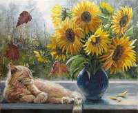 Без бренда «Подсолнухи в синей вазе возле кота» в Комсомольске-на-Амуре в интернет-магазине  Без бренда «Подсолнухи в синей вазе возле кота» в Комсомольске-на-Амуре