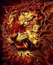 Оскал льва в языках огня