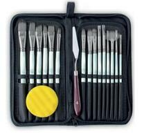 Без бренда «Коробка 50 шт.: Набор кистей для рисования в чехле, премиум набор (15 нейлоновых кистей, 1 мастихин) белые» в Комсомольске-на-Амуре