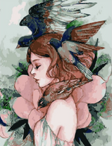 Без бренда «Девушка с большим цветком и птицы» в Комсомольске-на-Амуре