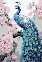 Красавец павлин на цветущей ветке