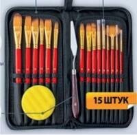 Без бренда «Набор кистей для рисования в чехле, премиум набор (15 нейлоновых кистей, 1 мастихин) красные» в Комсомольске-на-Амуре