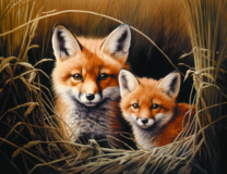 Мама лиса и малыш в норе