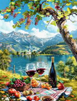 Без бренда «Винный натюрморт с бокалами, бутылкой вина, фруктами и ягодами» в Комсомольске-на-Амуре