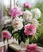 Без бренда «Пионы в прозрачной вазе у окна» в Комсомольске-на-Амуре